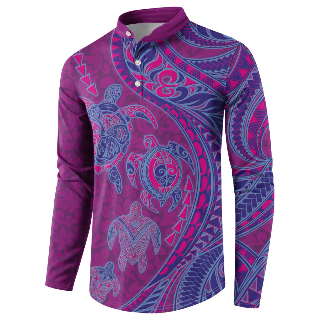 Hawaiian Turtles and Polynesian Art Tattoo Button Sweatshirt Cerise