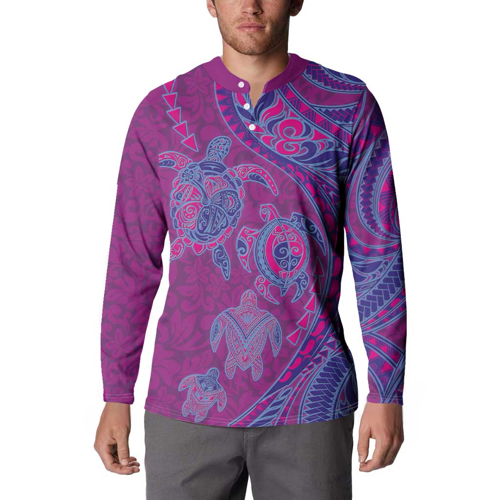 Hawaiian Turtles and Polynesian Art Tattoo Button Sweatshirt Cerise