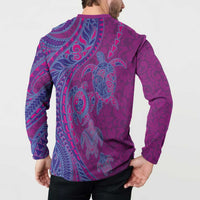 Hawaiian Turtles and Polynesian Art Tattoo Button Sweatshirt Cerise