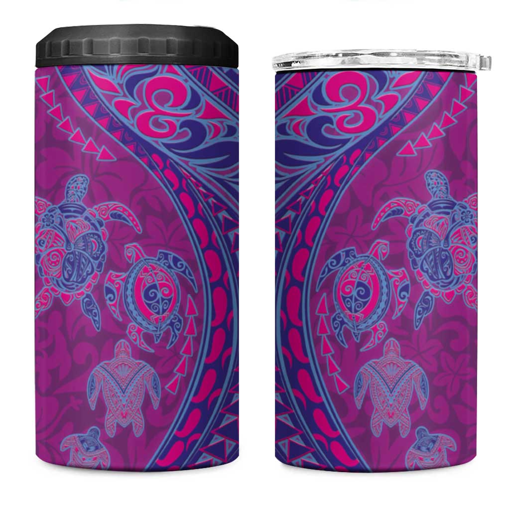 Hawaiian Turtles and Polynesian Art Tattoo 4 in 1 Can Cooler Tumbler Cerise