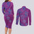 Hawaiian Turtles and Polynesian Art Tattoo Couples Matching Long Sleeve Bodycon Dress and Long Sleeve Button Shirt Cerise