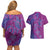 Hawaiian Turtles and Polynesian Art Tattoo Couples Matching Off Shoulder Short Dress and Hawaiian Shirt Cerise