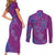 Hawaiian Turtles and Polynesian Art Tattoo Couples Matching Short Sleeve Bodycon Dress and Long Sleeve Button Shirt Cerise