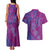 Hawaiian Turtles and Polynesian Art Tattoo Couples Matching Tank Maxi Dress and Hawaiian Shirt Cerise