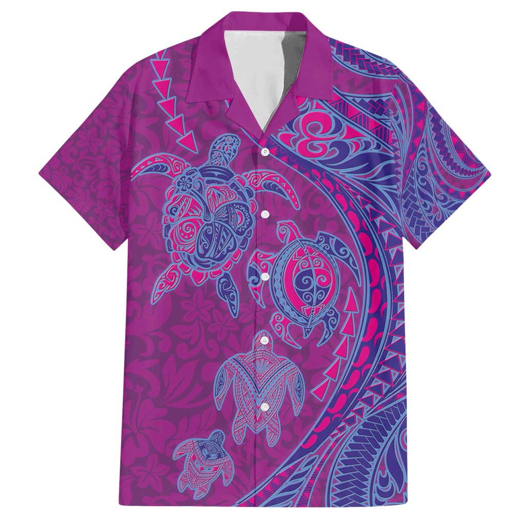 Hawaiian Turtles and Polynesian Art Tattoo Family Matching Long Sleeve Bodycon Dress and Hawaiian Shirt Cerise