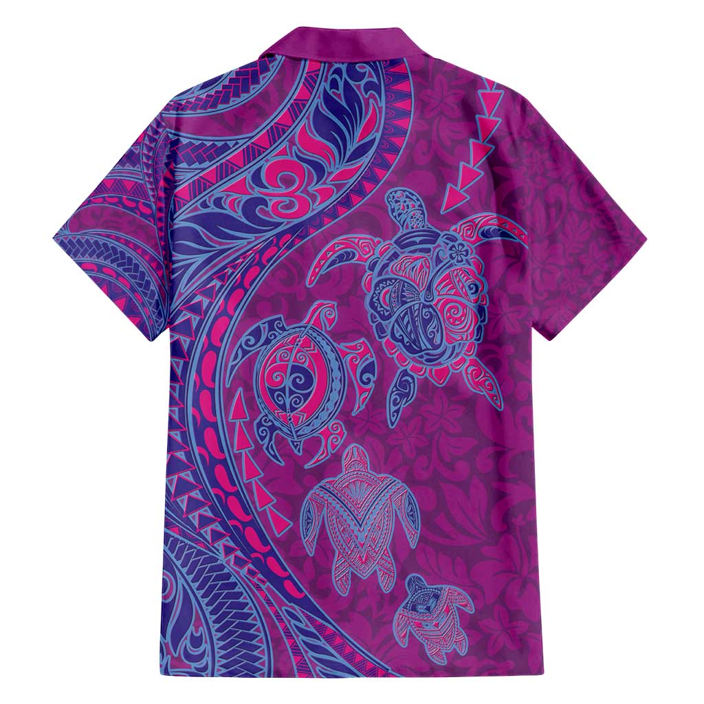 Hawaiian Turtles and Polynesian Art Tattoo Family Matching Long Sleeve Bodycon Dress and Hawaiian Shirt Cerise