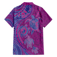 Hawaiian Turtles and Polynesian Art Tattoo Family Matching Long Sleeve Bodycon Dress and Hawaiian Shirt Cerise
