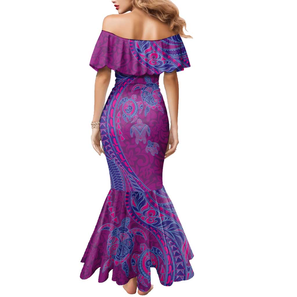 Hawaiian Turtles and Polynesian Art Tattoo Family Matching Mermaid Dress and Hawaiian Shirt Cerise