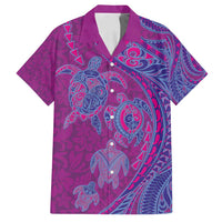Hawaiian Turtles and Polynesian Art Tattoo Family Matching Off Shoulder Short Dress and Hawaiian Shirt Cerise