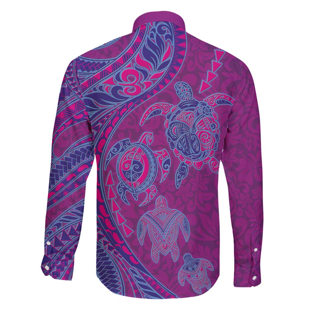 Hawaiian Turtles and Polynesian Art Tattoo Family Matching Off Shoulder Short Dress and Hawaiian Shirt Cerise