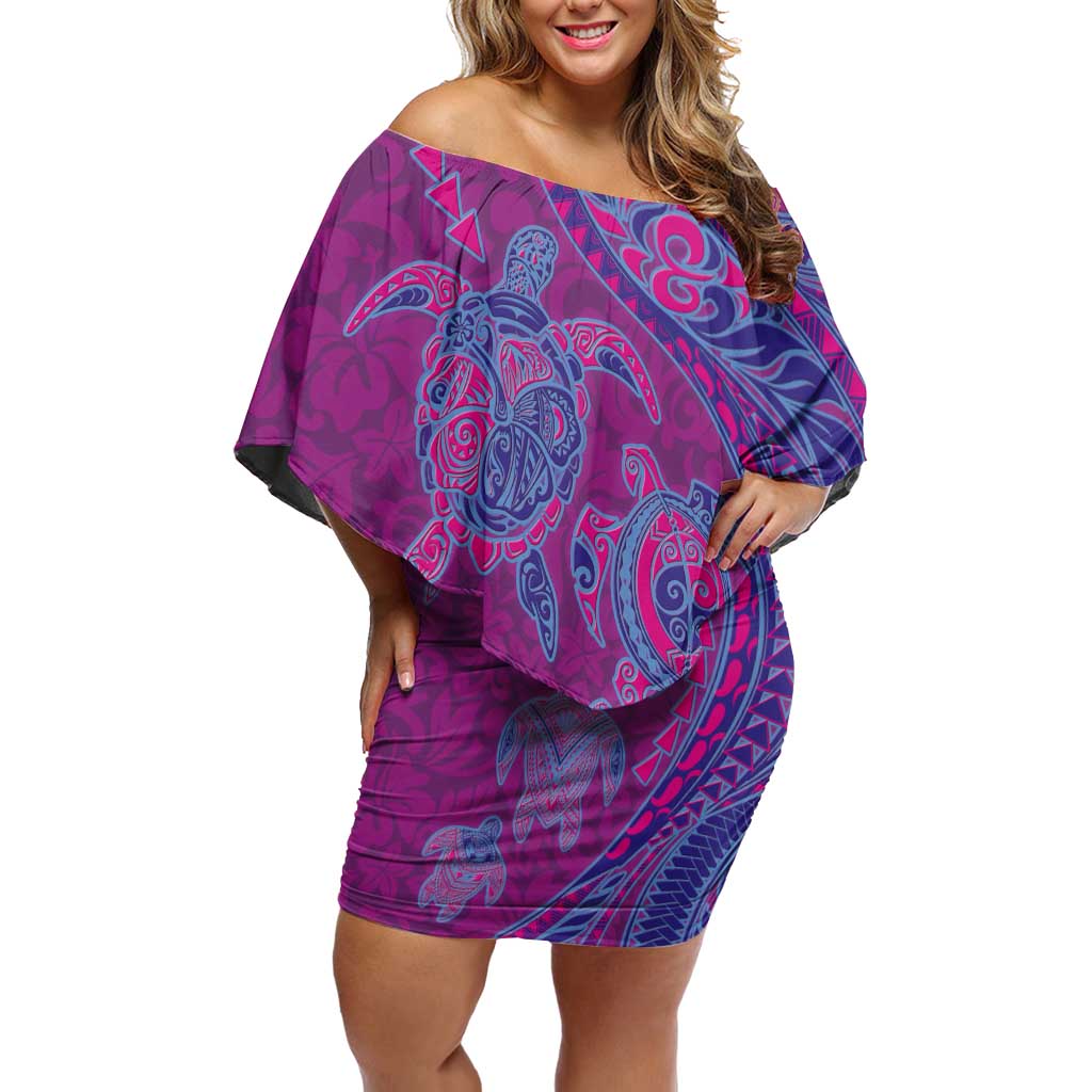 Hawaiian Turtles and Polynesian Art Tattoo Family Matching Off Shoulder Short Dress and Hawaiian Shirt Cerise