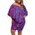 Hawaiian Turtles and Polynesian Art Tattoo Family Matching Off Shoulder Short Dress and Hawaiian Shirt Cerise