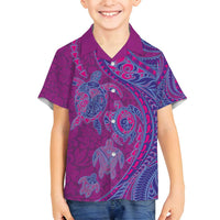Hawaiian Turtles and Polynesian Art Tattoo Family Matching Off Shoulder Short Dress and Hawaiian Shirt Cerise