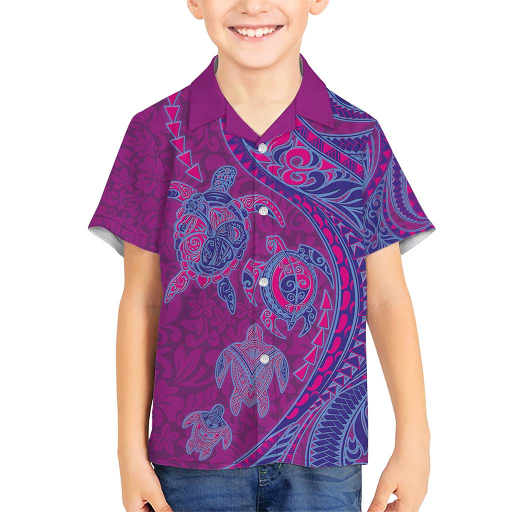 Hawaiian Turtles and Polynesian Art Tattoo Family Matching Short Sleeve Bodycon Dress and Hawaiian Shirt Cerise