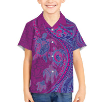 Hawaiian Turtles and Polynesian Art Tattoo Family Matching Short Sleeve Bodycon Dress and Hawaiian Shirt Cerise