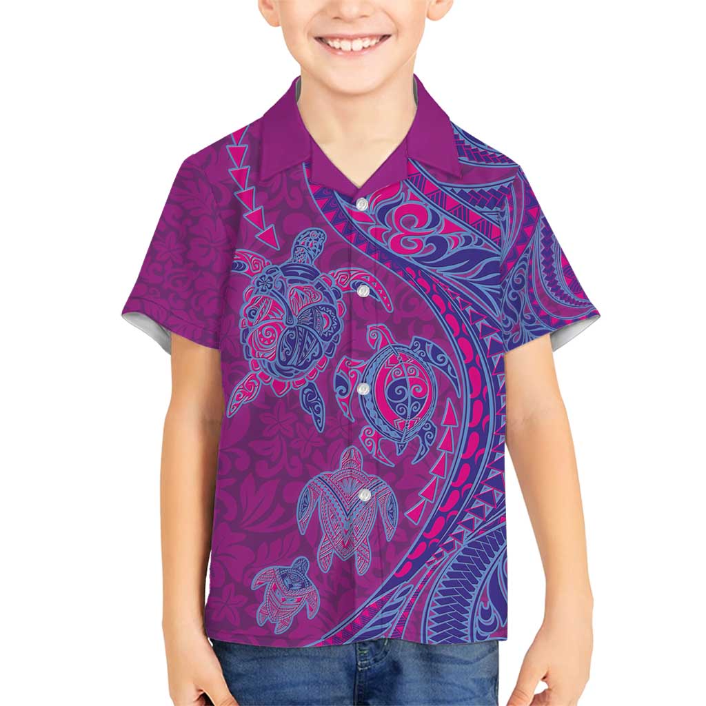 Hawaiian Turtles and Polynesian Art Tattoo Family Matching Summer Maxi Dress and Hawaiian Shirt Cerise