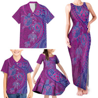 Hawaiian Turtles and Polynesian Art Tattoo Family Matching Tank Maxi Dress and Hawaiian Shirt Cerise