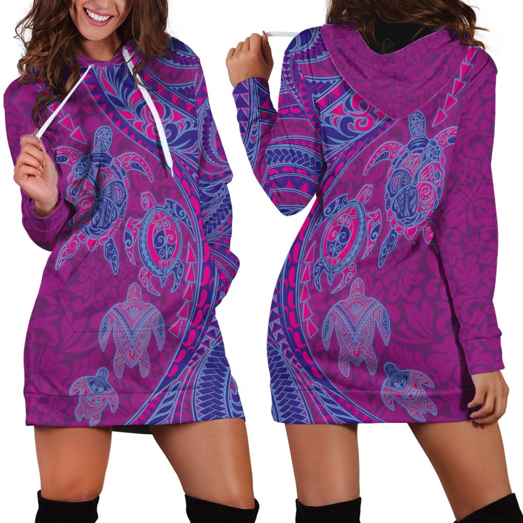 Hawaiian Turtles and Polynesian Art Tattoo Hoodie Dress Cerise