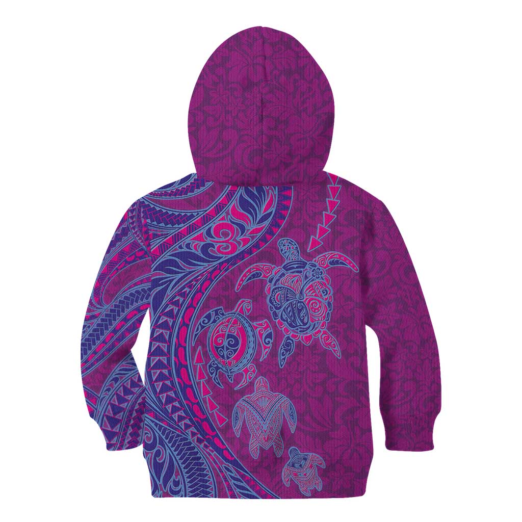 Hawaiian Turtles and Polynesian Art Tattoo Kid Hoodie Cerise