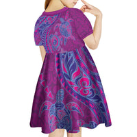 Hawaiian Turtles and Polynesian Art Tattoo Kid Short Sleeve Dress Cerise