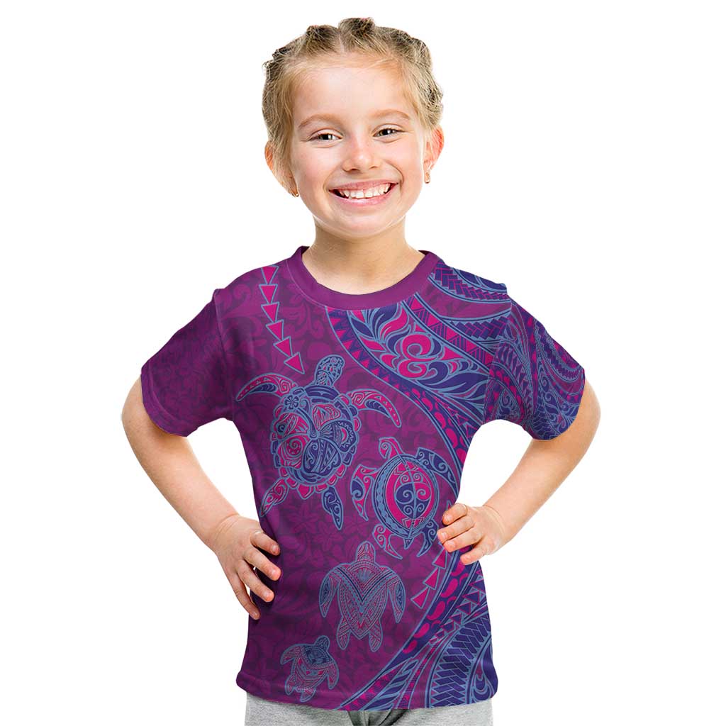 Hawaiian Turtles and Polynesian Art Tattoo Kid T Shirt Cerise