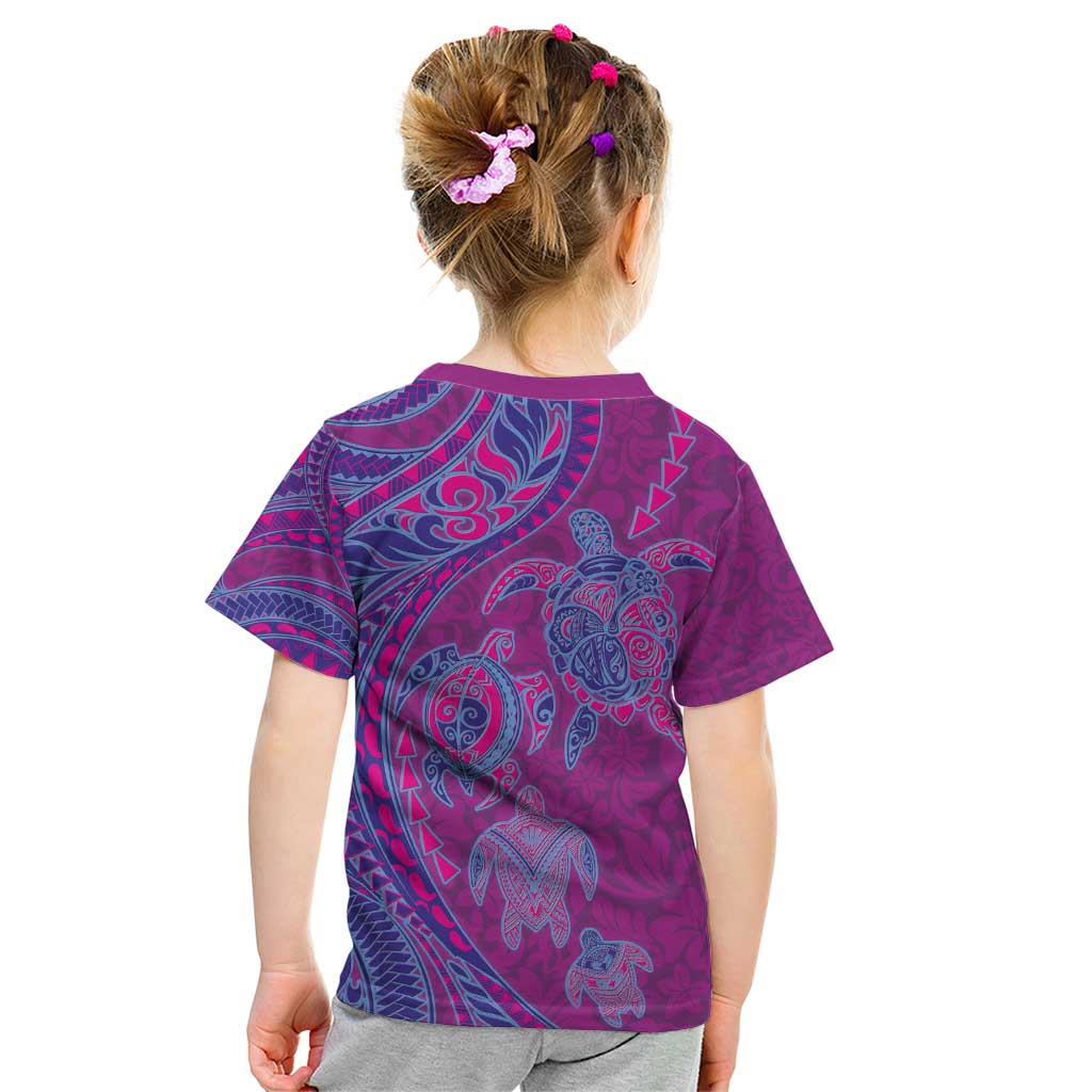 Hawaiian Turtles and Polynesian Art Tattoo Kid T Shirt Cerise