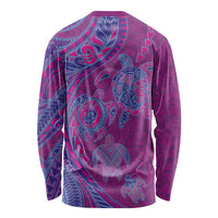 Hawaiian Turtles and Polynesian Art Tattoo Long Sleeve Shirt Cerise