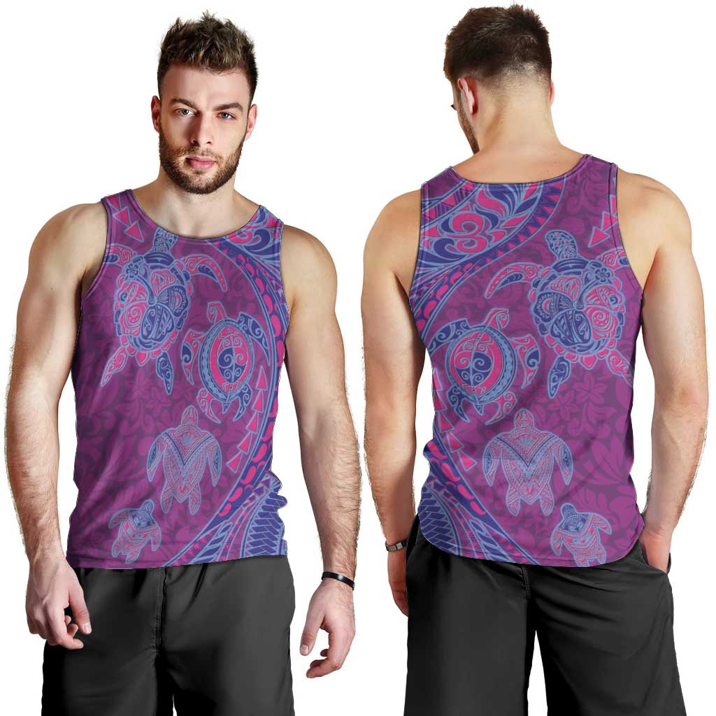 Hawaiian Turtles and Polynesian Art Tattoo Men Tank Top Cerise