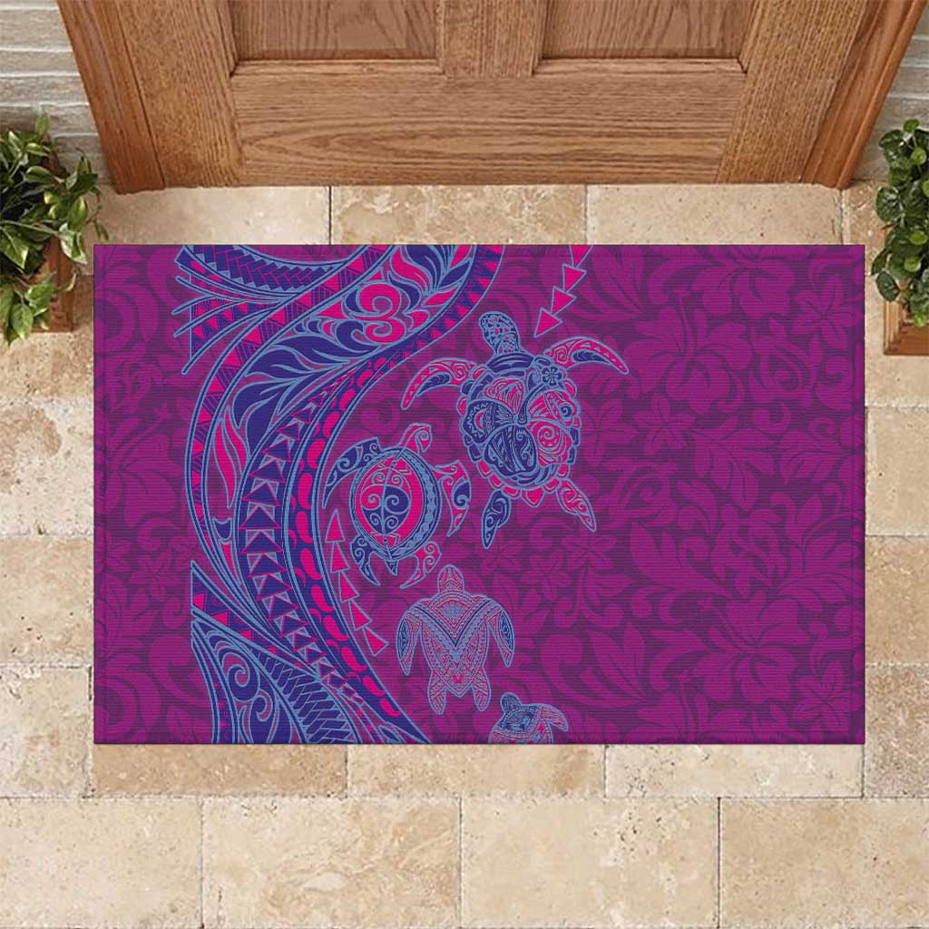 Hawaiian Turtles and Polynesian Art Tattoo Rubber Doormat Cerise