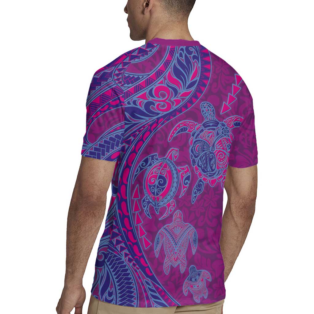 Hawaiian Turtles and Polynesian Art Tattoo Rugby Jersey Cerise