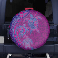Hawaiian Turtles and Polynesian Art Tattoo Spare Tire Cover Cerise