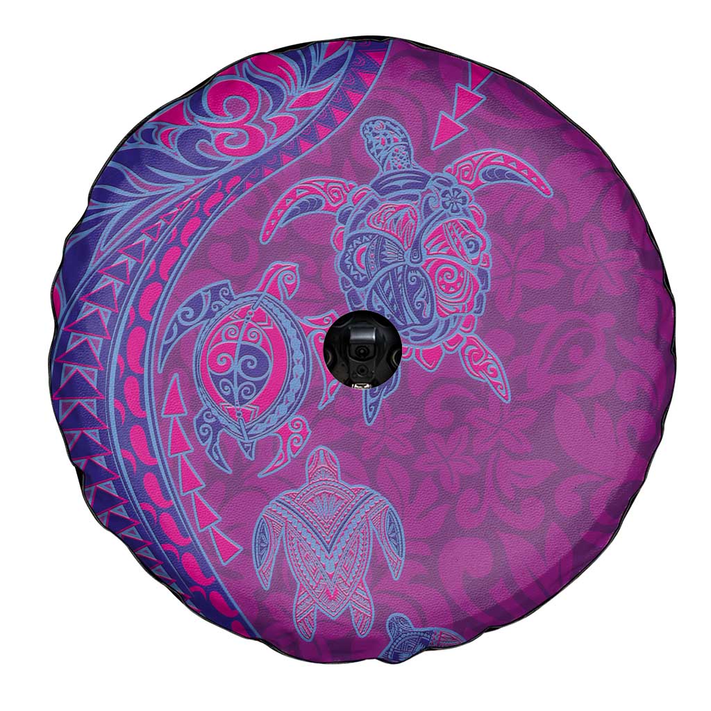Hawaiian Turtles and Polynesian Art Tattoo Spare Tire Cover Cerise