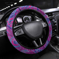 Hawaiian Turtles and Polynesian Art Tattoo Steering Wheel Cover Cerise
