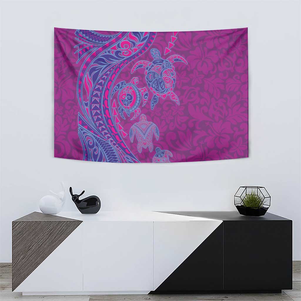 Hawaiian Turtles and Polynesian Art Tattoo Tapestry Cerise