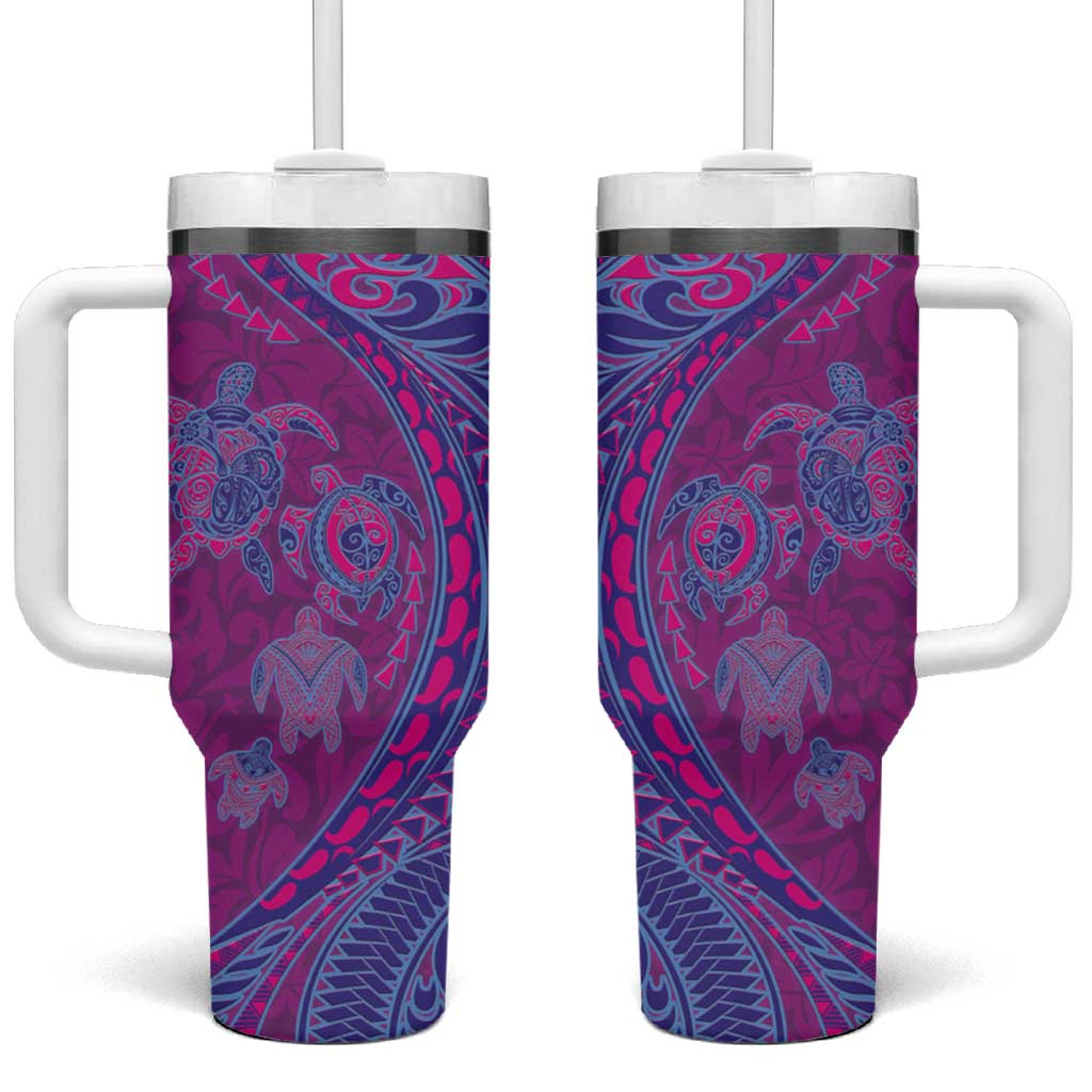 Hawaiian Turtles and Polynesian Art Tattoo Tumbler With Handle Cerise