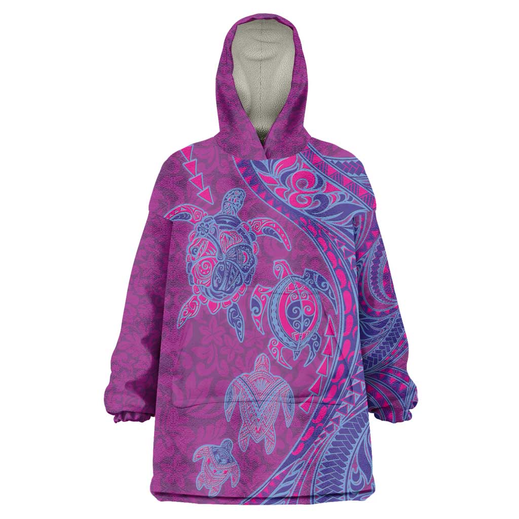 Hawaiian Turtles and Polynesian Art Tattoo Wearable Blanket Hoodie Cerise LT03 One Size Pink - Polynesian Pride