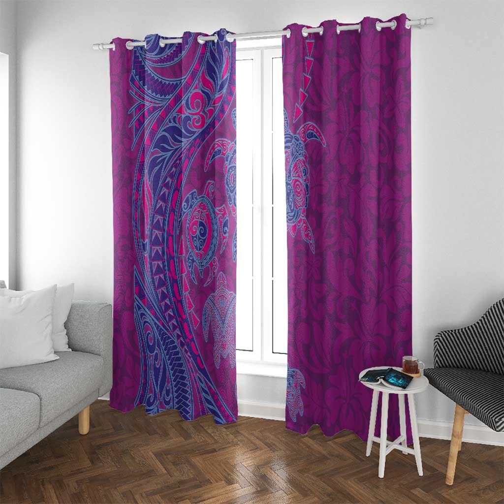 Hawaiian Turtles and Polynesian Art Tattoo Window Curtain Cerise