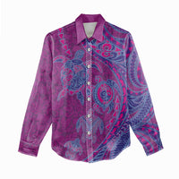 Hawaiian Turtles and Polynesian Art Tattoo Women Casual Shirt Cerise