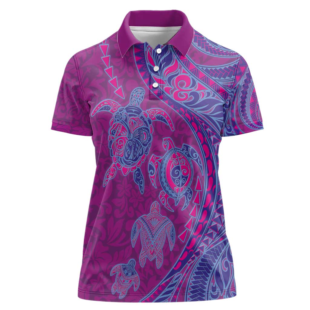 Hawaiian Turtles and Polynesian Art Tattoo Women Polo Shirt Cerise