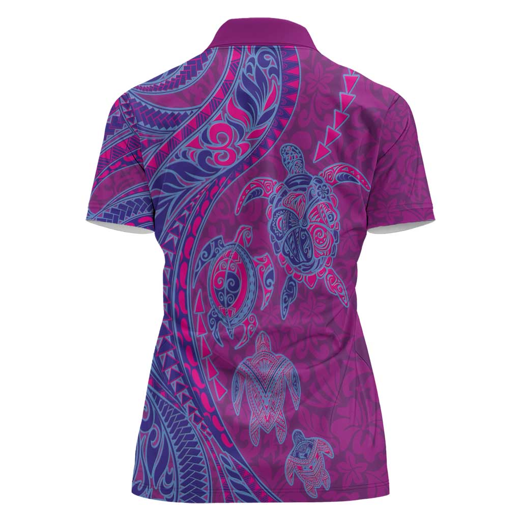Hawaiian Turtles and Polynesian Art Tattoo Women Polo Shirt Cerise