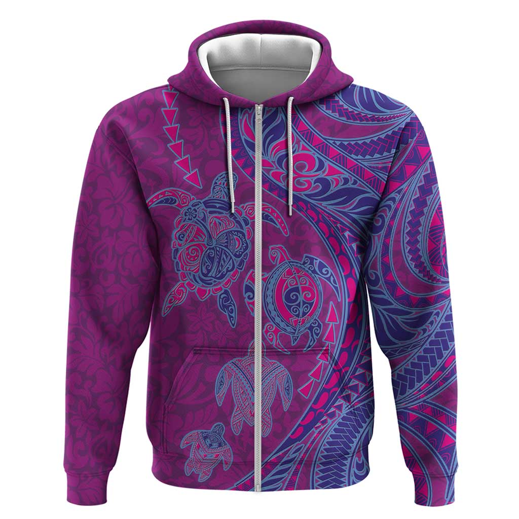 Hawaiian Turtles and Polynesian Art Tattoo Zip Hoodie Cerise LT03 Zip Hoodie Pink - Polynesian Pride