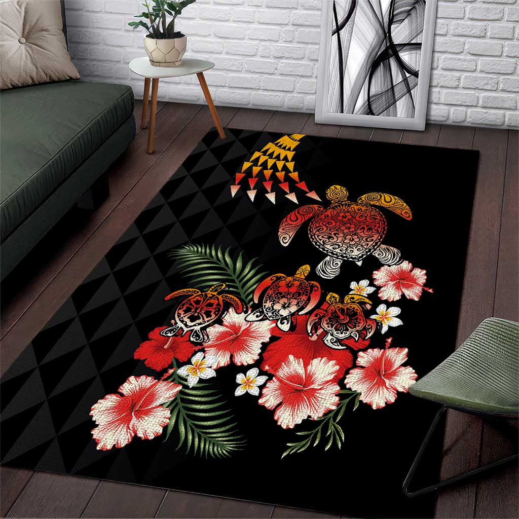 Hawaiian Hibiscus Turtle and Tropical Flower Area Rug Dynamic Vibe