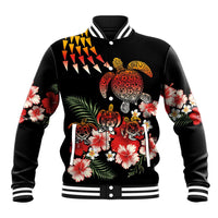Hawaiian Hibiscus Turtle and Tropical Flower Baseball Jacket Dynamic Vibe