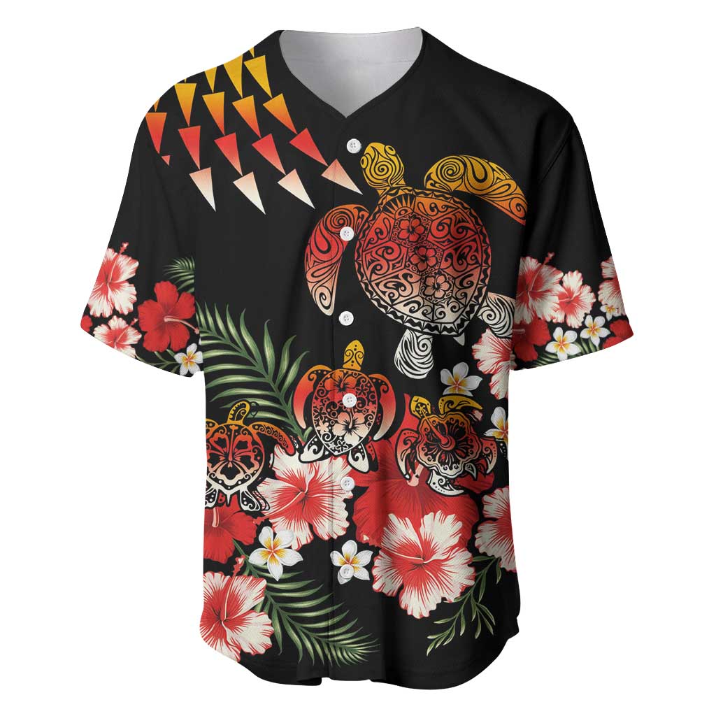 Hawaiian Hibiscus Turtle and Tropical Flower Baseball Jersey Dynamic Vibe