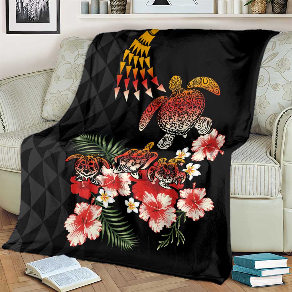 Hawaiian Hibiscus Turtle and Tropical Flower Blanket Dynamic Vibe