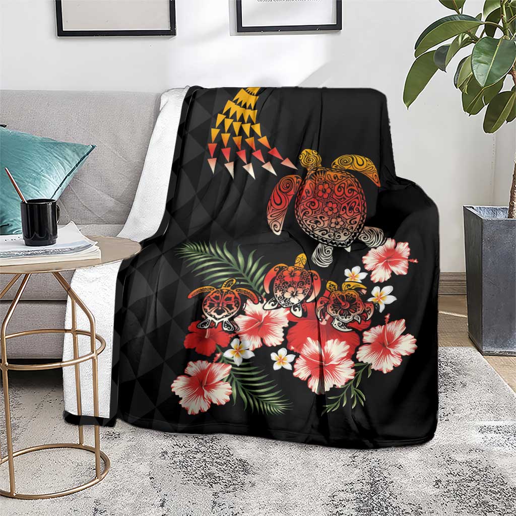 Hawaiian Hibiscus Turtle and Tropical Flower Blanket Dynamic Vibe