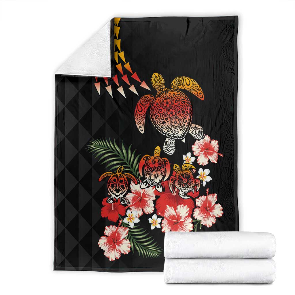 Hawaiian Hibiscus Turtle and Tropical Flower Blanket Dynamic Vibe
