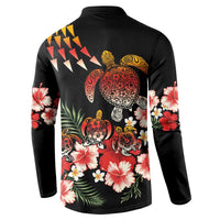 Hawaiian Hibiscus Turtle and Tropical Flower Button Sweatshirt Dynamic Vibe