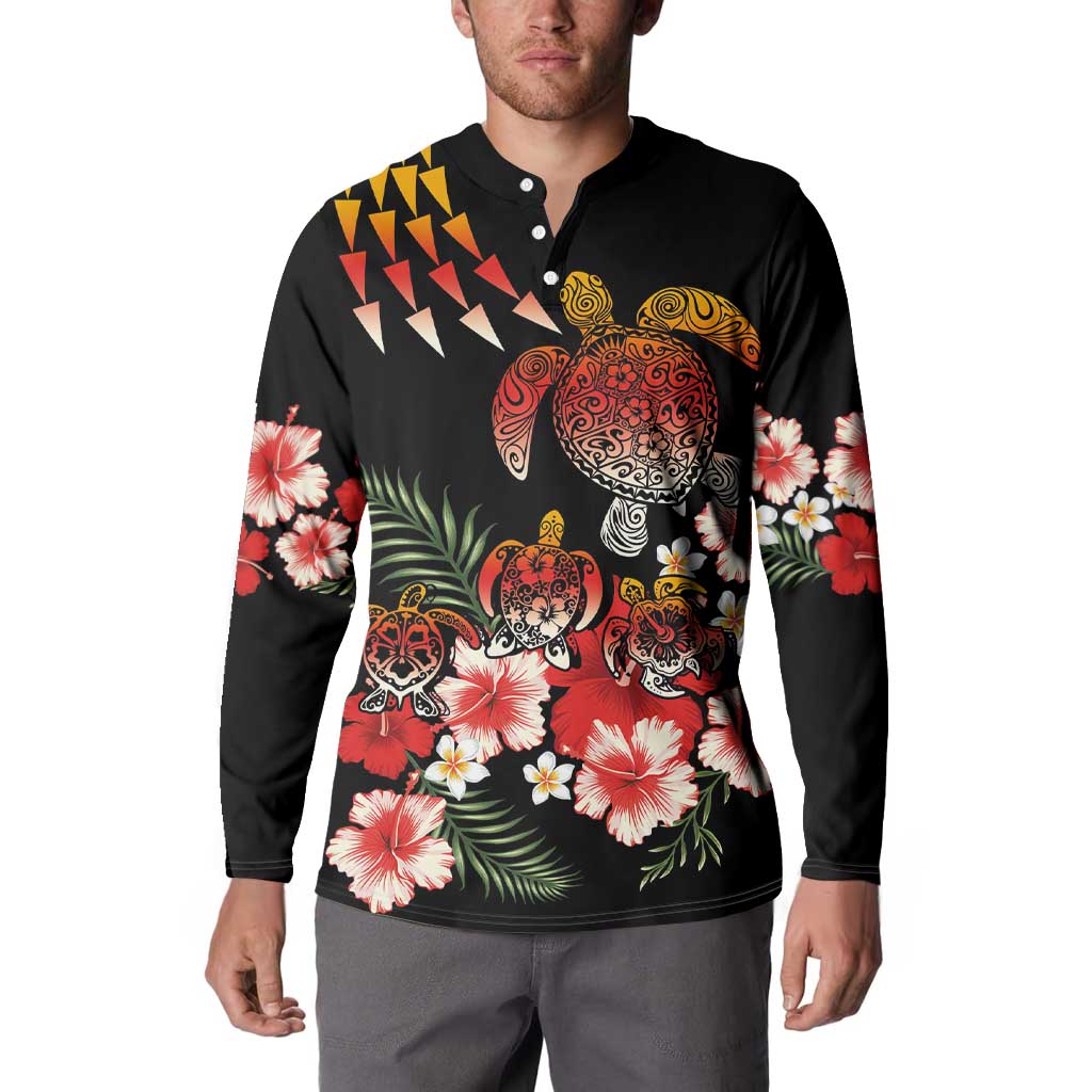 Hawaiian Hibiscus Turtle and Tropical Flower Button Sweatshirt Dynamic Vibe