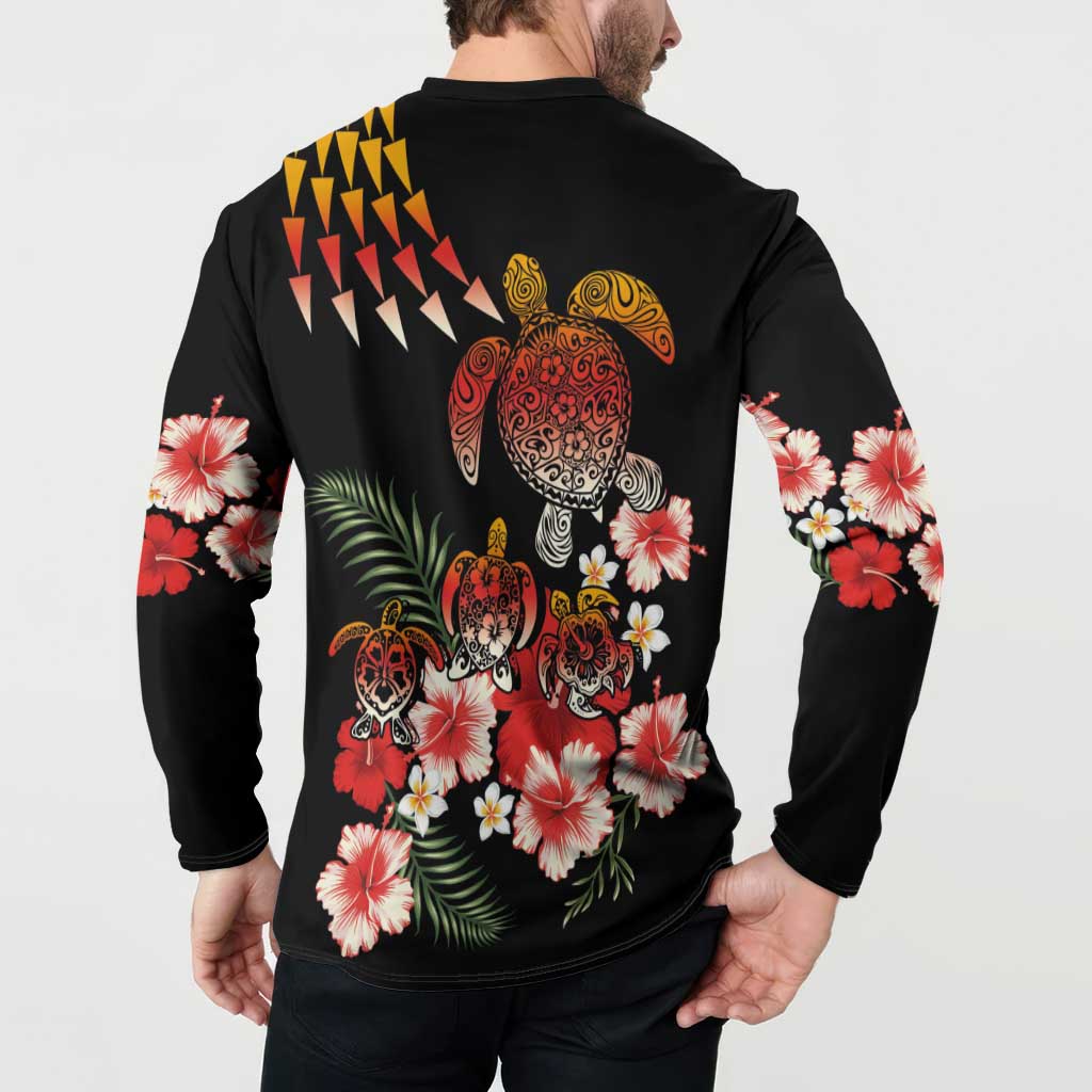 Hawaiian Hibiscus Turtle and Tropical Flower Button Sweatshirt Dynamic Vibe